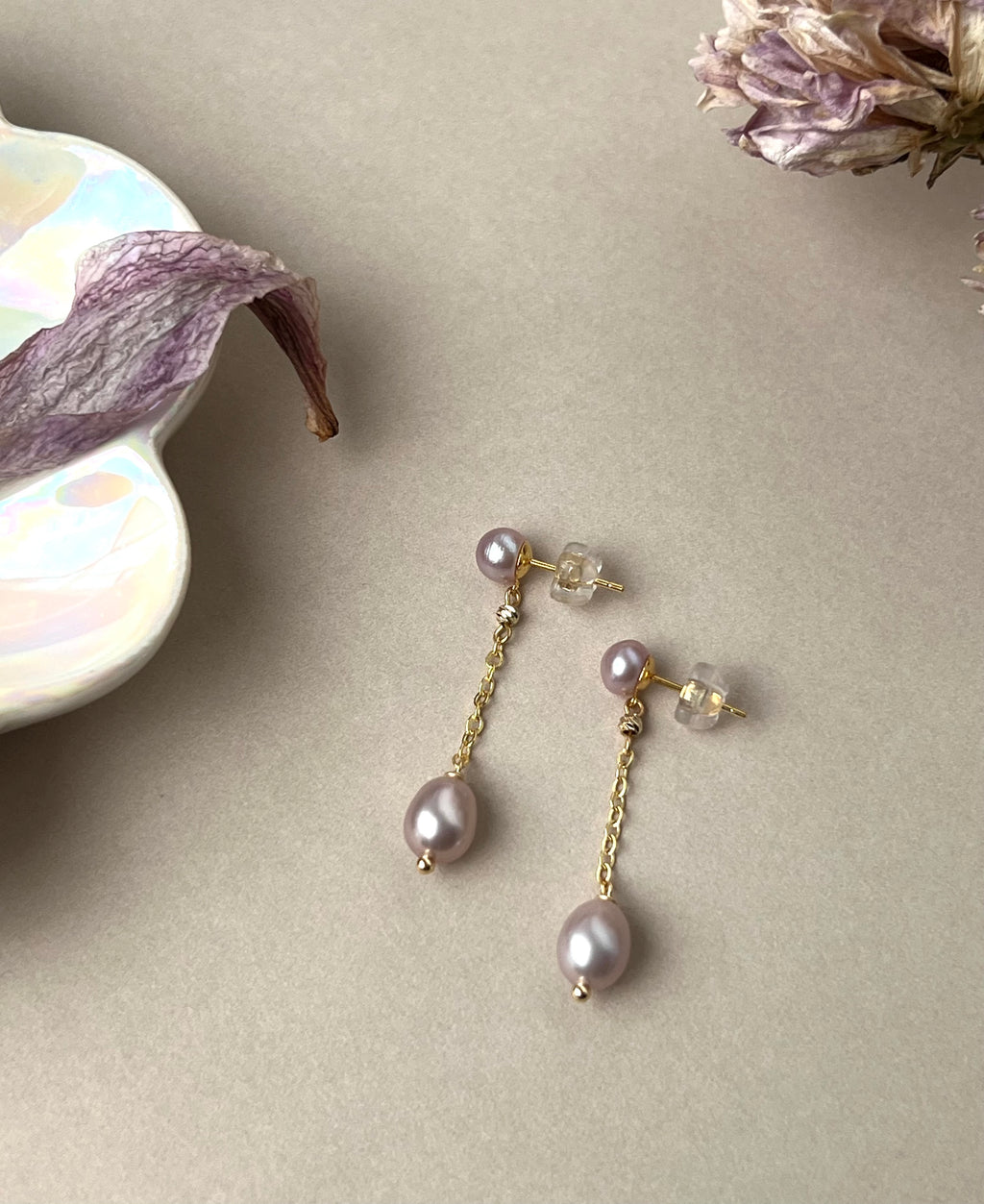 Lavender Freshwater Pearl Drop Earrings