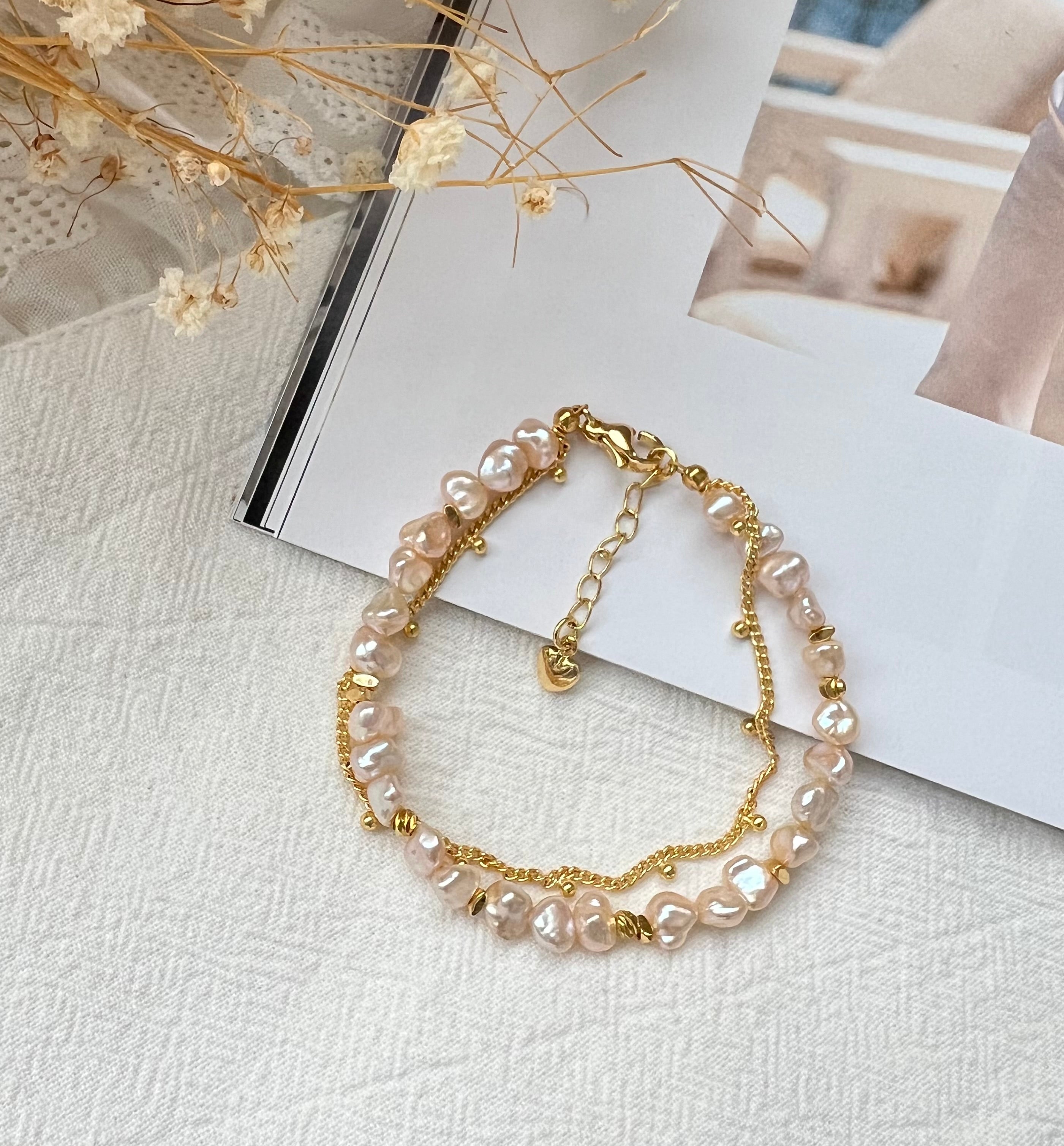 Baroque Pearl Bracelet with Gold Accent