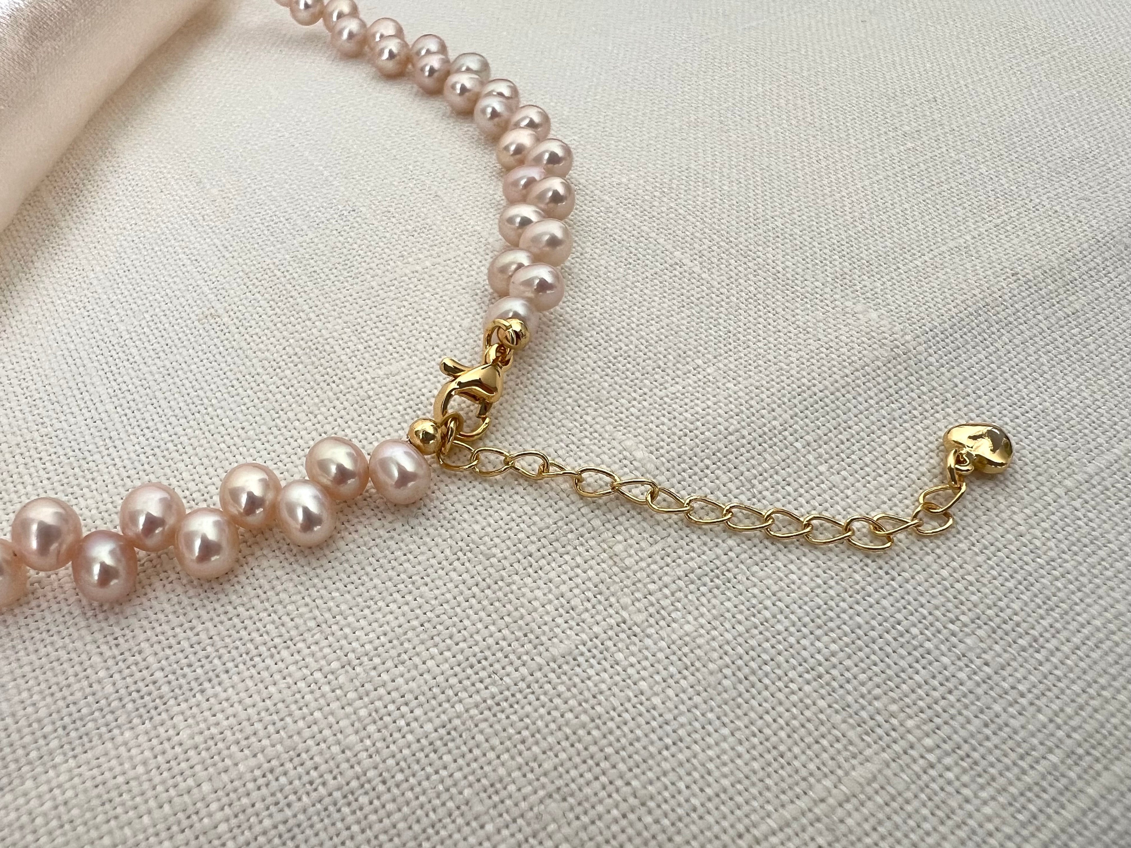 Handmade Blush Pink Freshwater Rice Pearl Necklace - 18K Gold or Platinum Plated