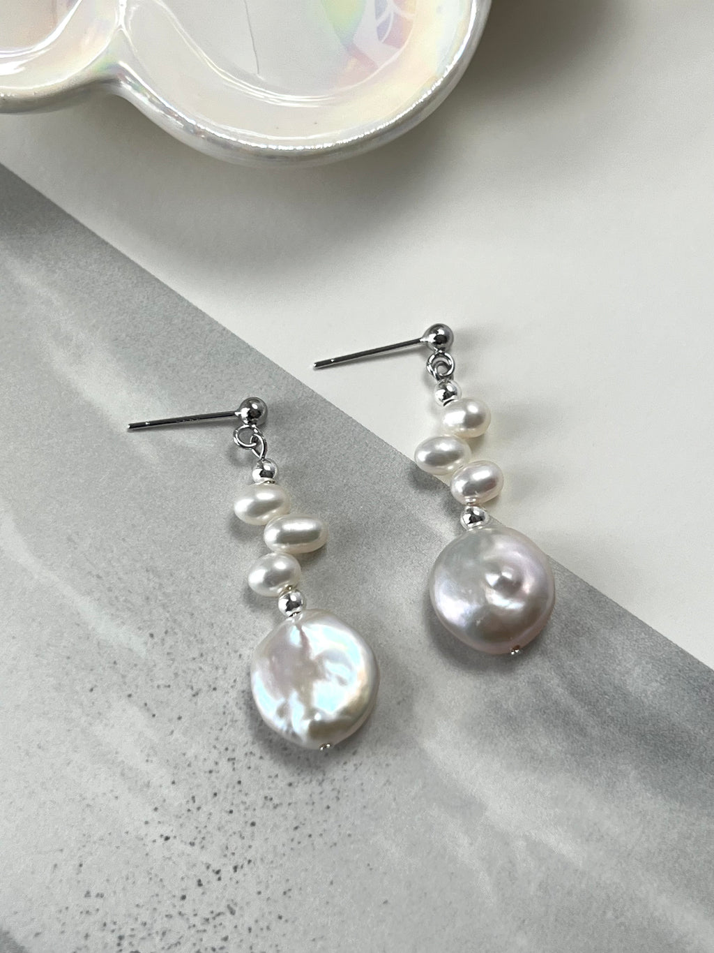Freshwater Pearl Dangle Earrings | Rice Pearl & Button Pearl