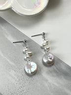 Freshwater Pearl Dangle Earrings | Rice Pearl & Button Pearl