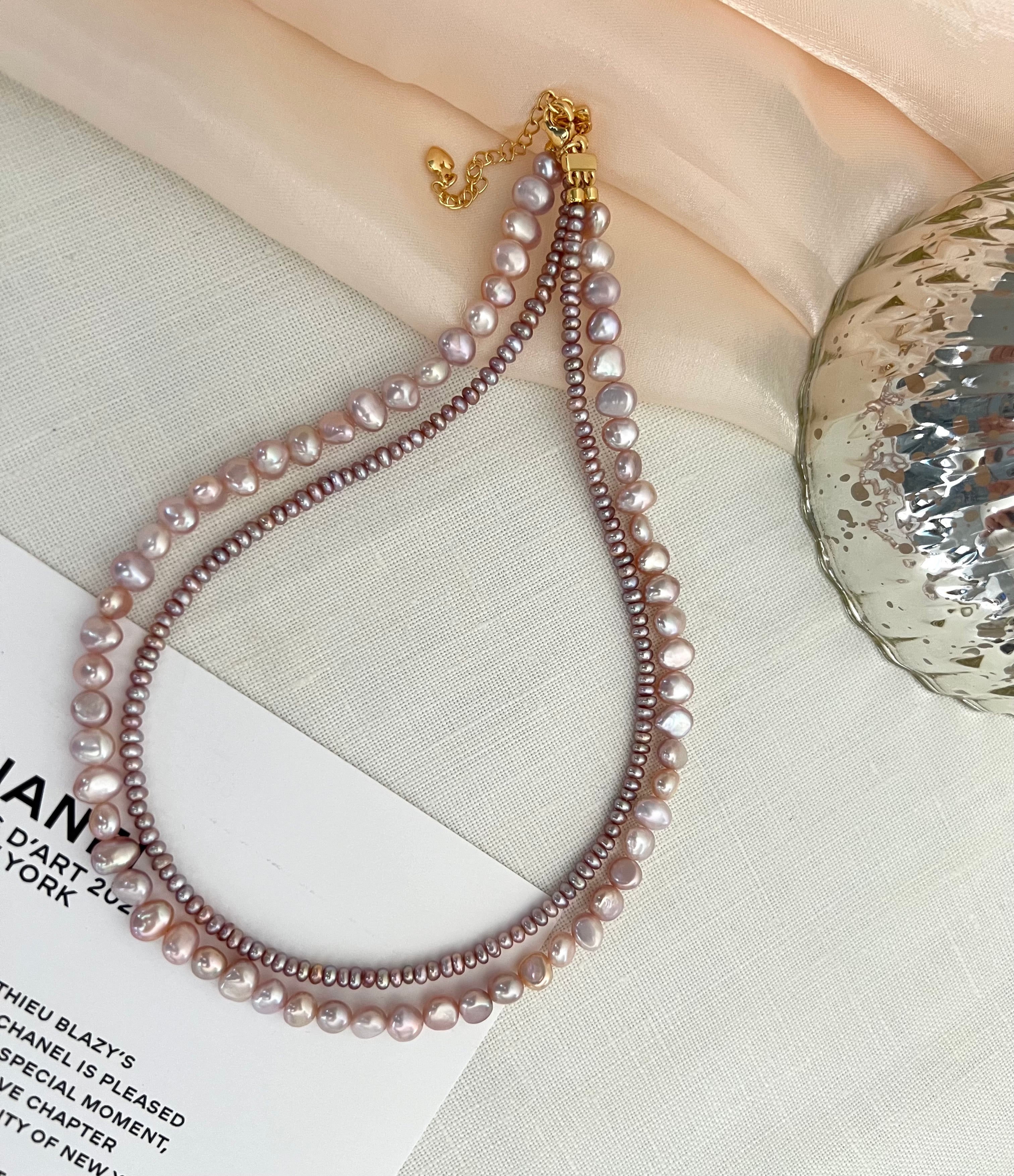 Blush Lavender Double Strand Pearl Necklace | Soft Layered Elegance