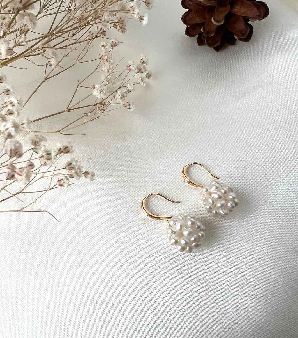 Hydrangea Freshwater Pearl Cluster Drop Earrings