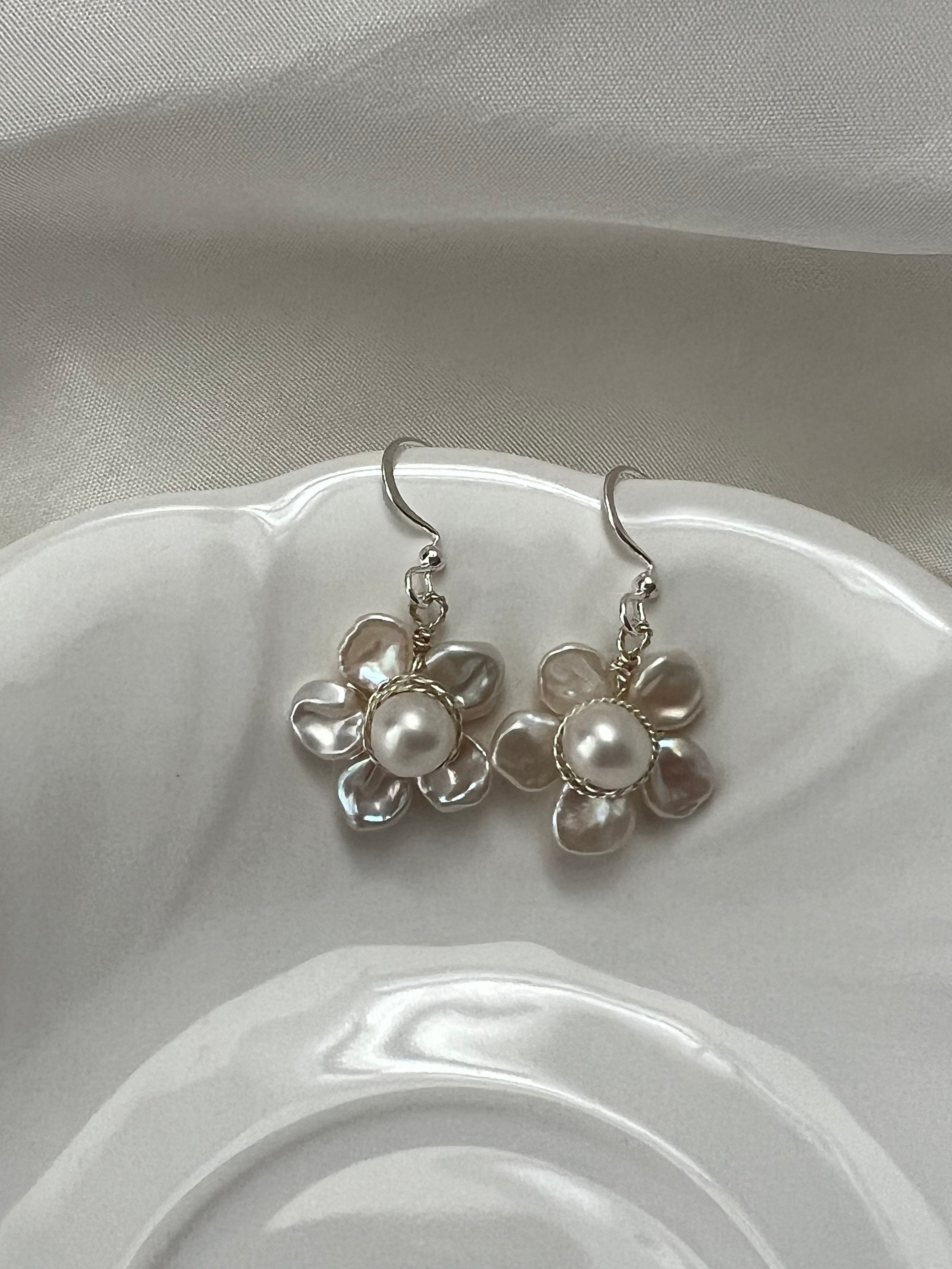 Freshwater Pearl Flower Earrings