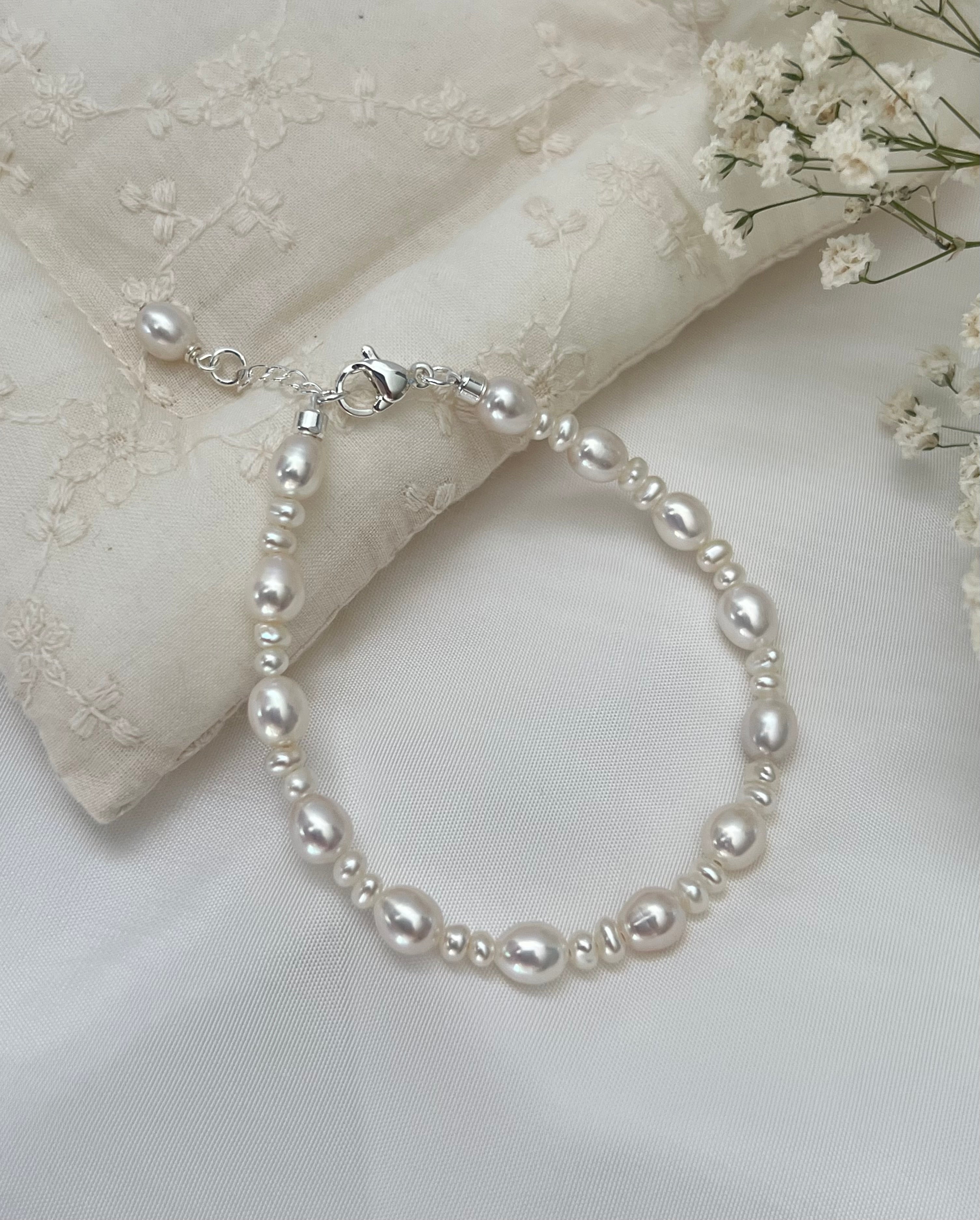 Freshwater Rice Pearl Bracelet with Silver Hardware