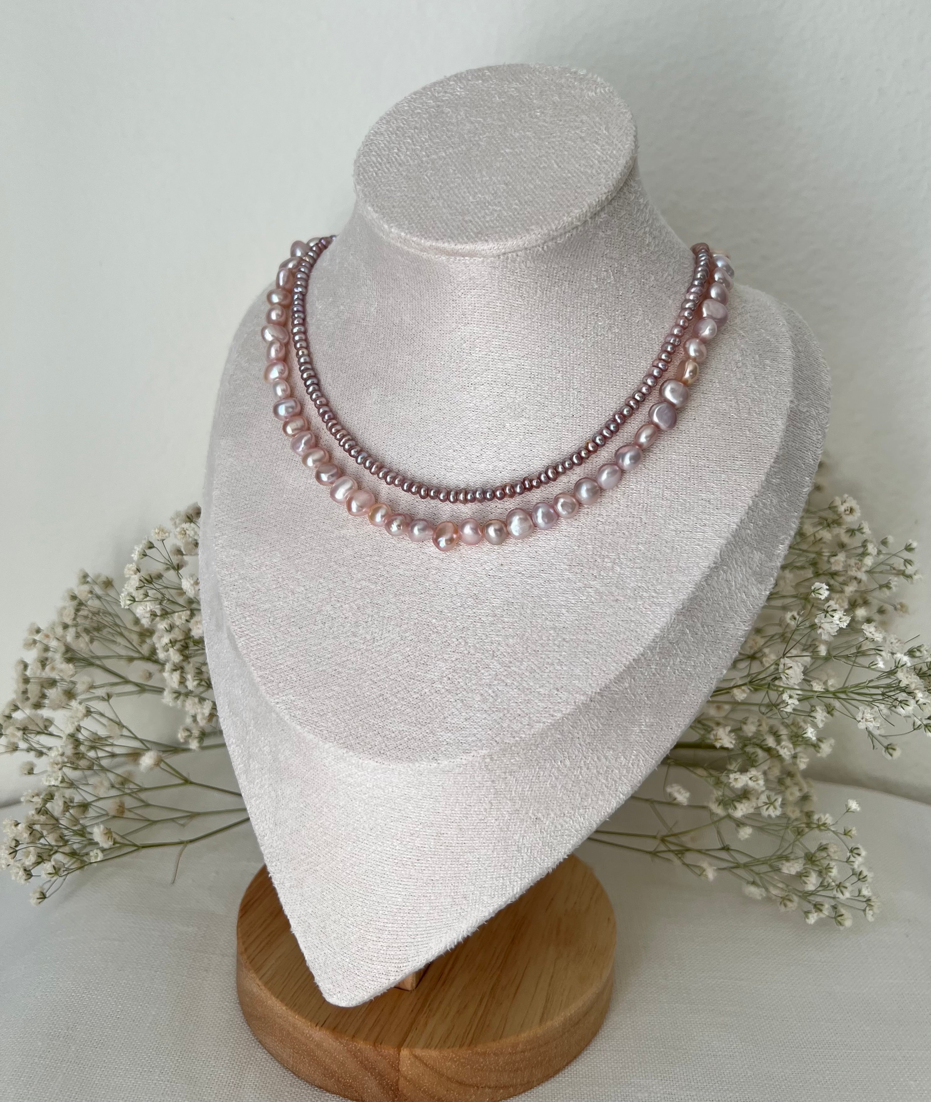 Blush Lavender Double Strand Pearl Necklace | Soft Layered Elegance