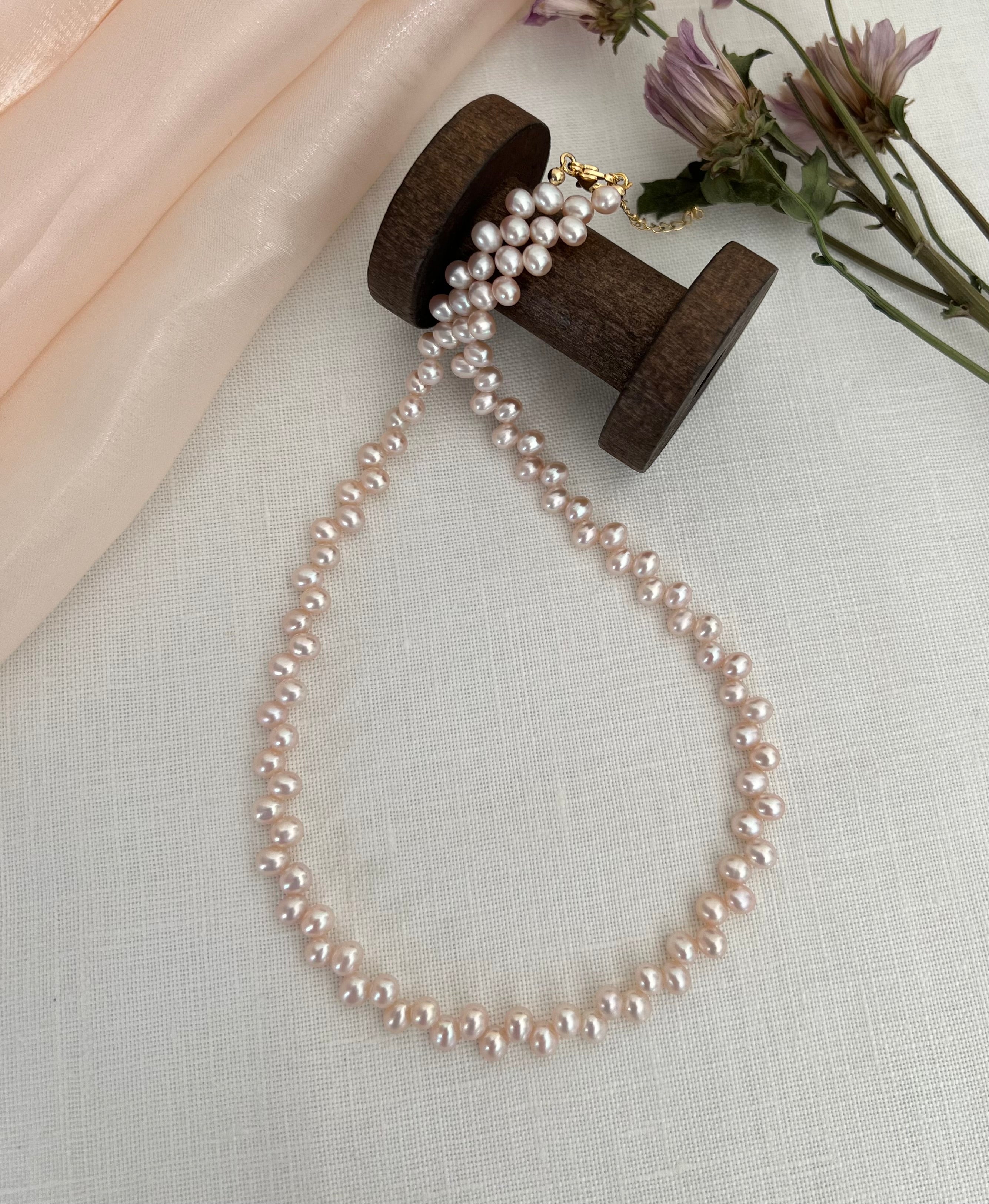 Handmade Blush Pink Freshwater Rice Pearl Necklace - 18K Gold or Platinum Plated