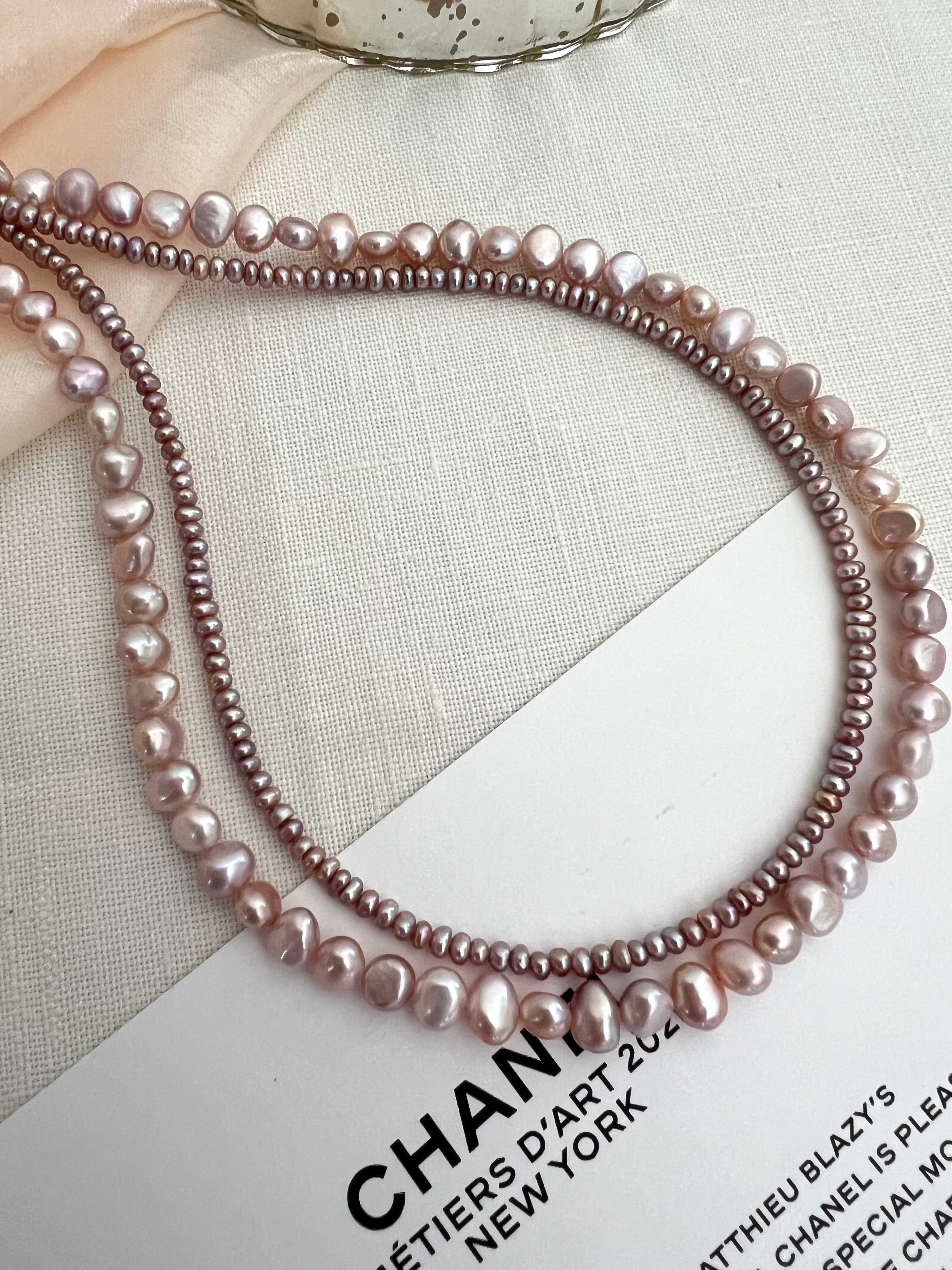 Blush Lavender Double Strand Pearl Necklace | Soft Layered Elegance