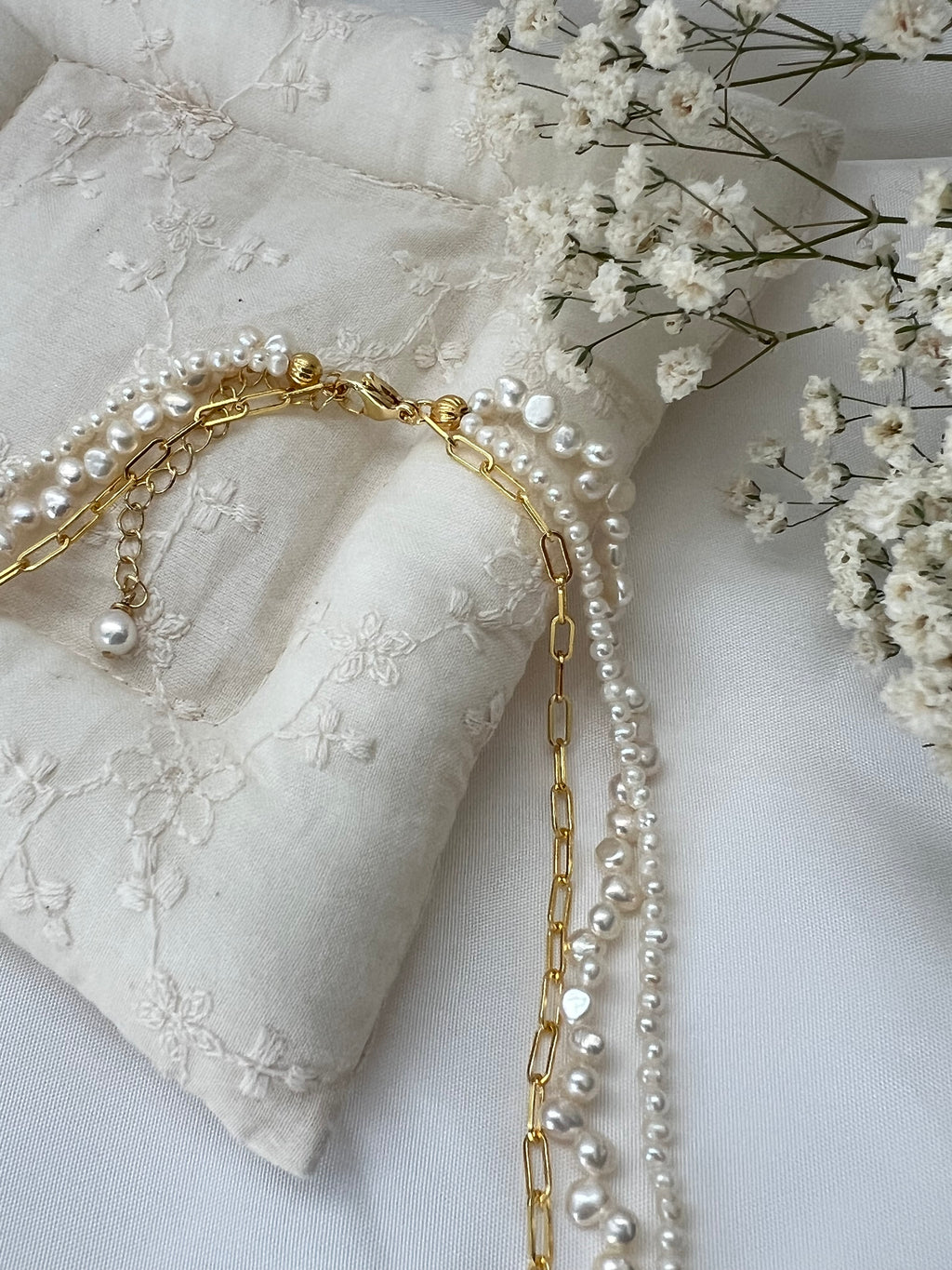 Layered Baroque Pearl Necklace with Gold Chain