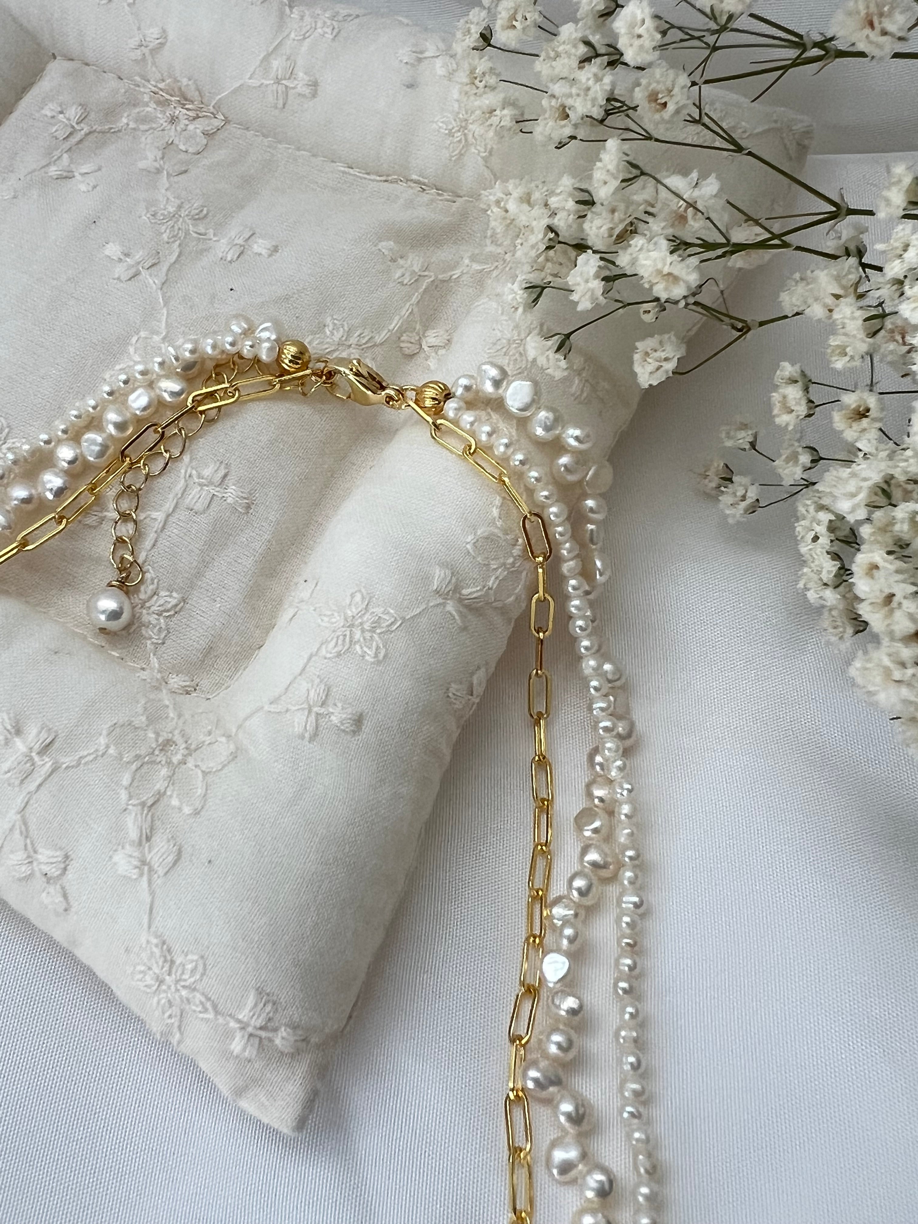 Layered Baroque Pearl Necklace with Gold Chain