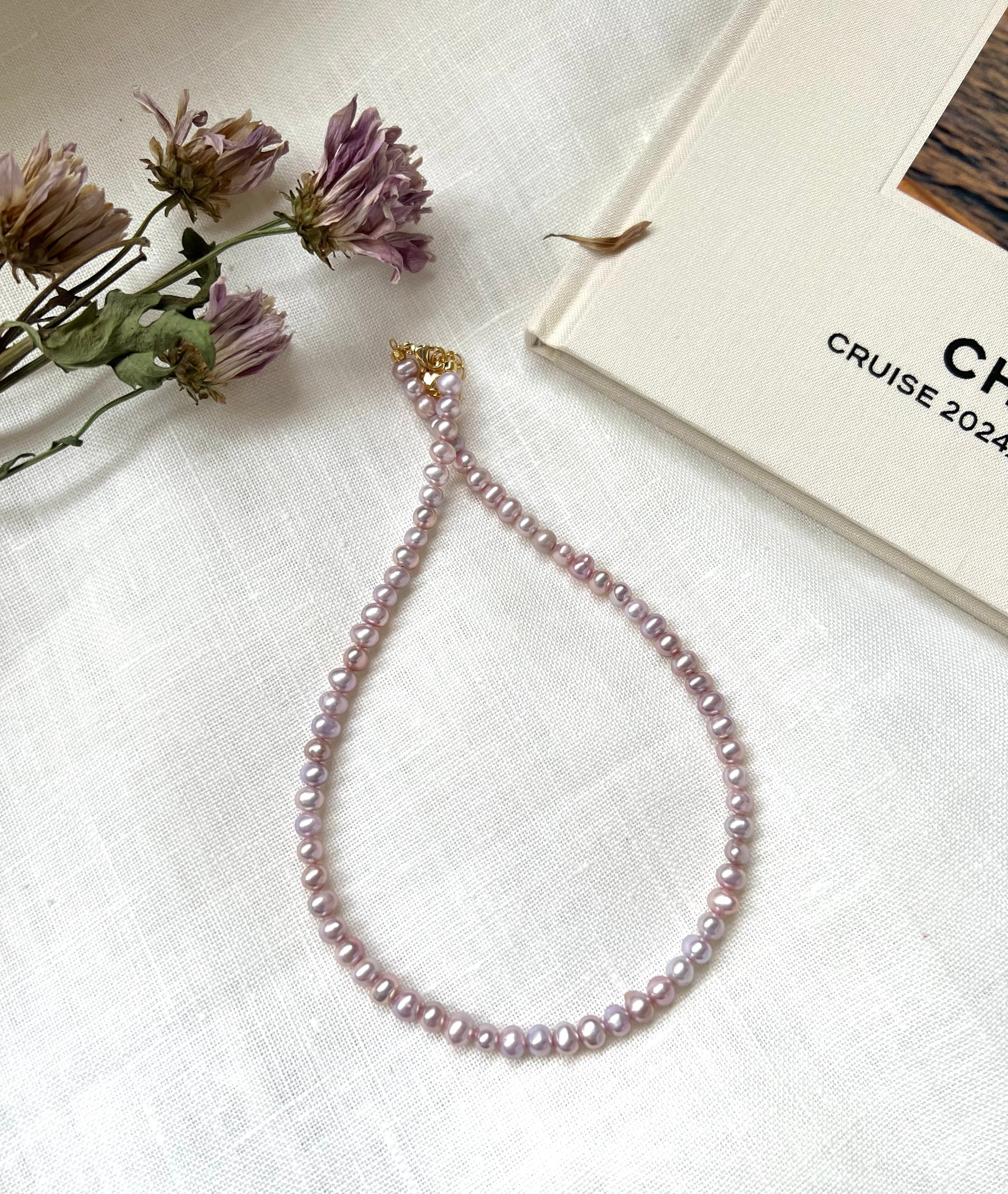 Lavender Freshwater Potato Pearl Necklace