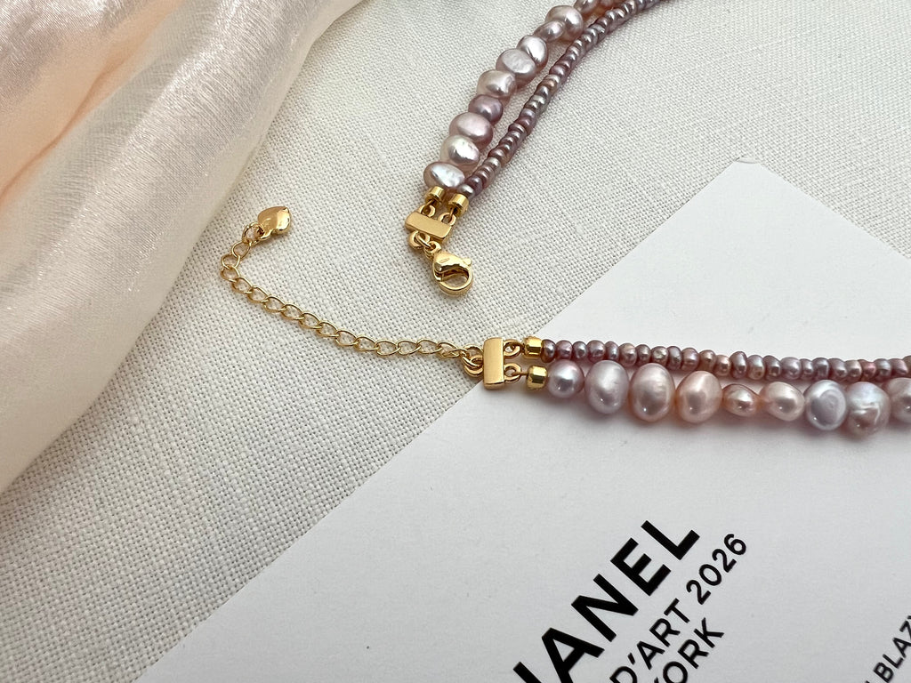 Blush Lavender Double Strand Pearl Necklace | Soft Layered Elegance
