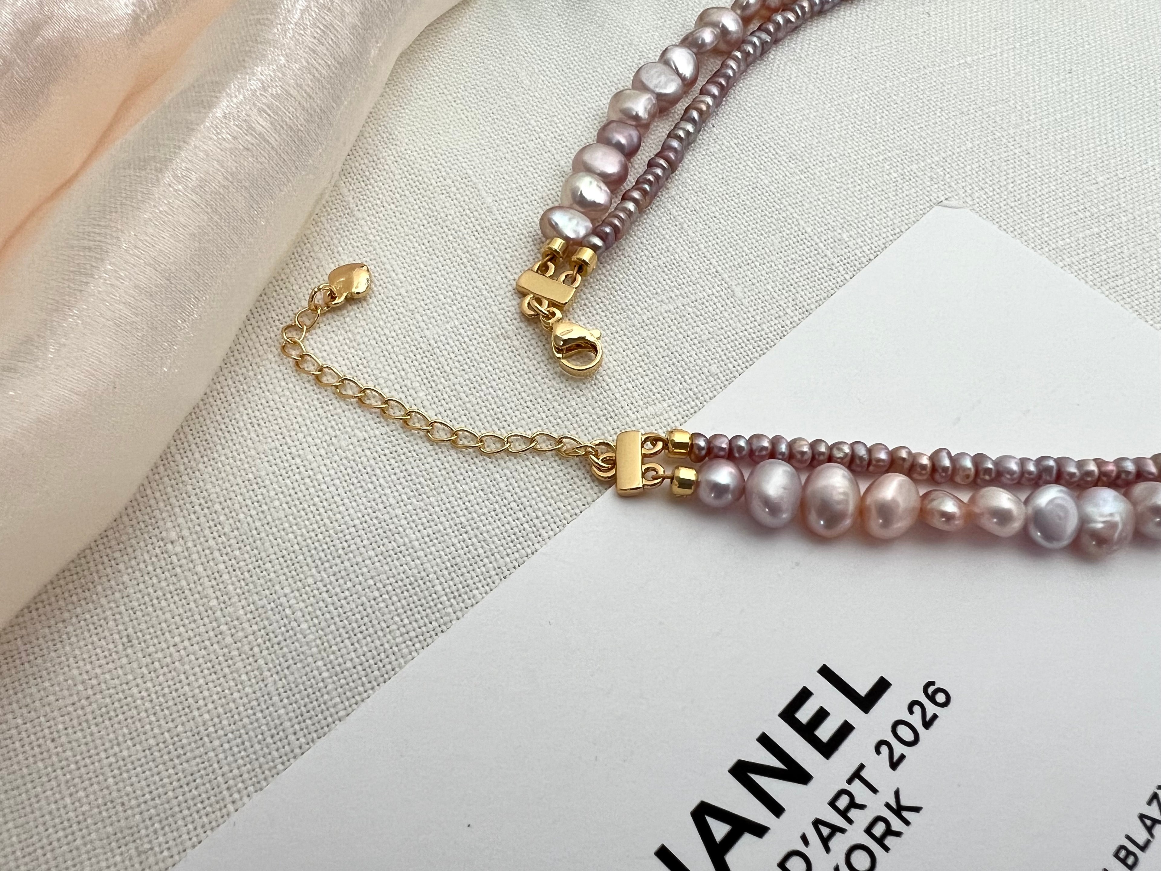 Blush Lavender Double Strand Pearl Necklace | Soft Layered Elegance