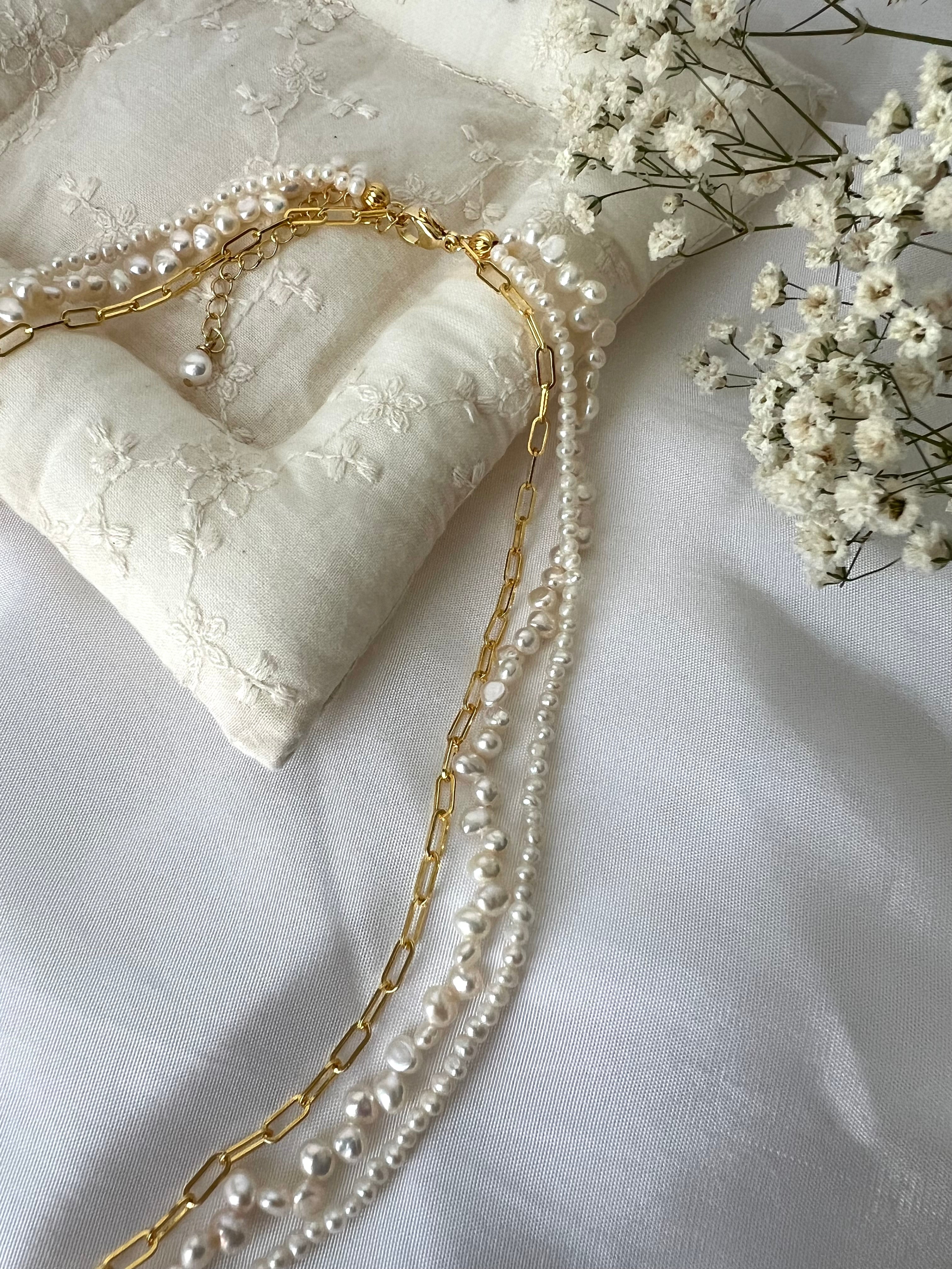 Layered Baroque Pearl Necklace with Gold Chain