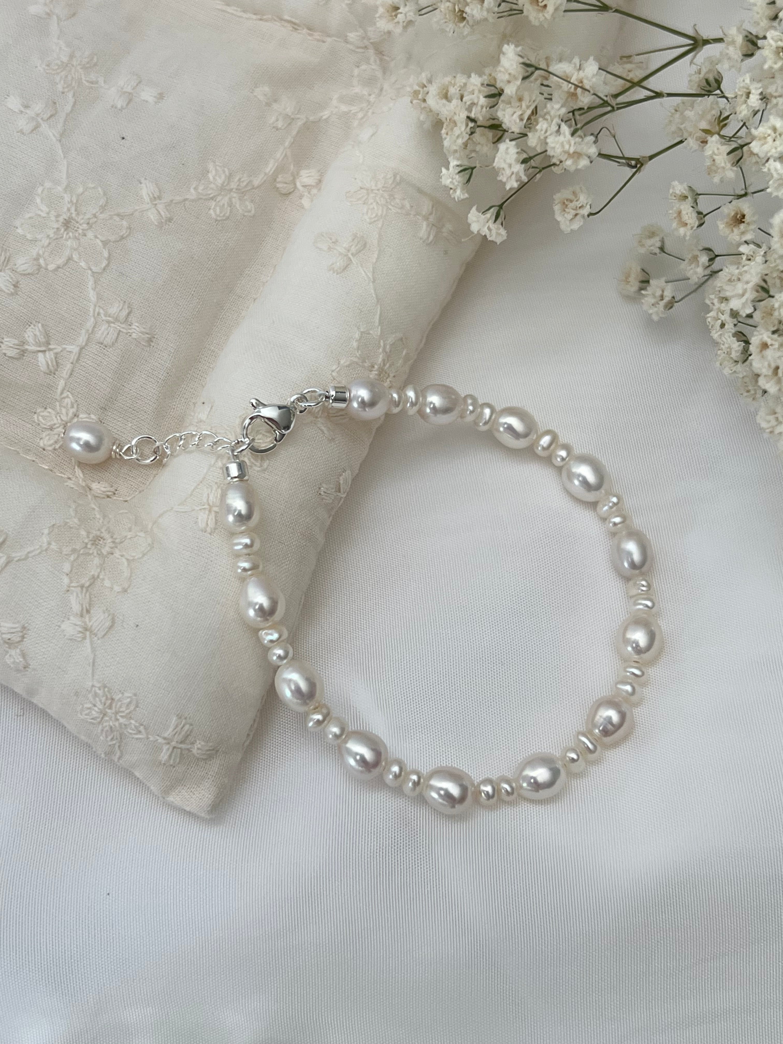 Freshwater Rice Pearl Bracelet with Silver Hardware