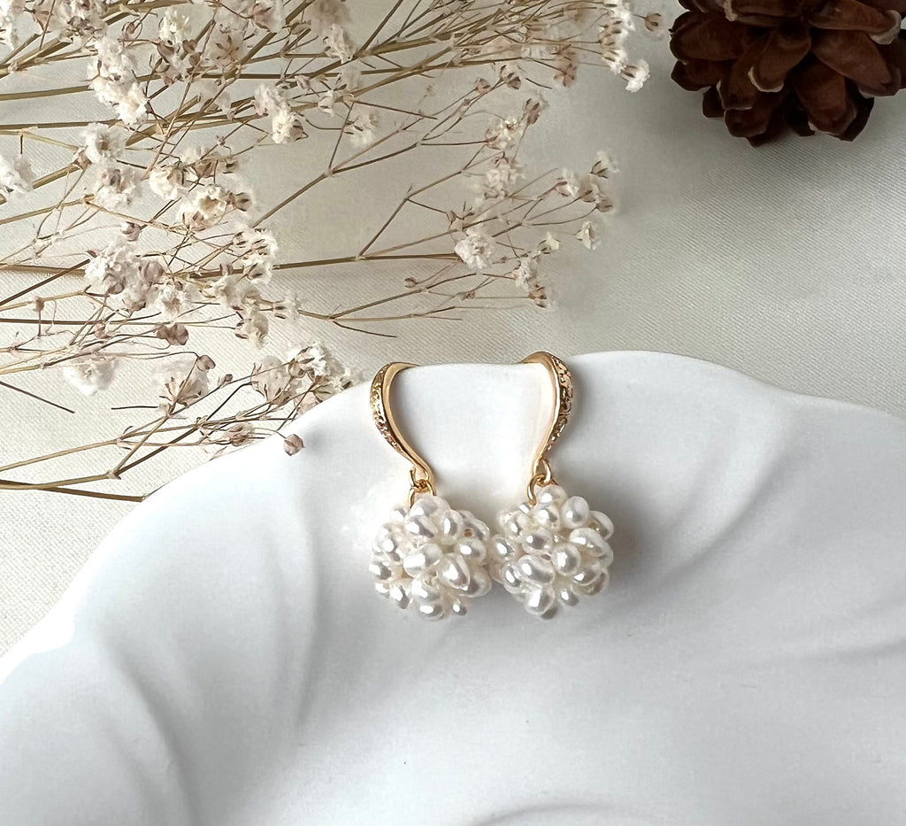 Hydrangea Freshwater Pearl Cluster Drop Earrings