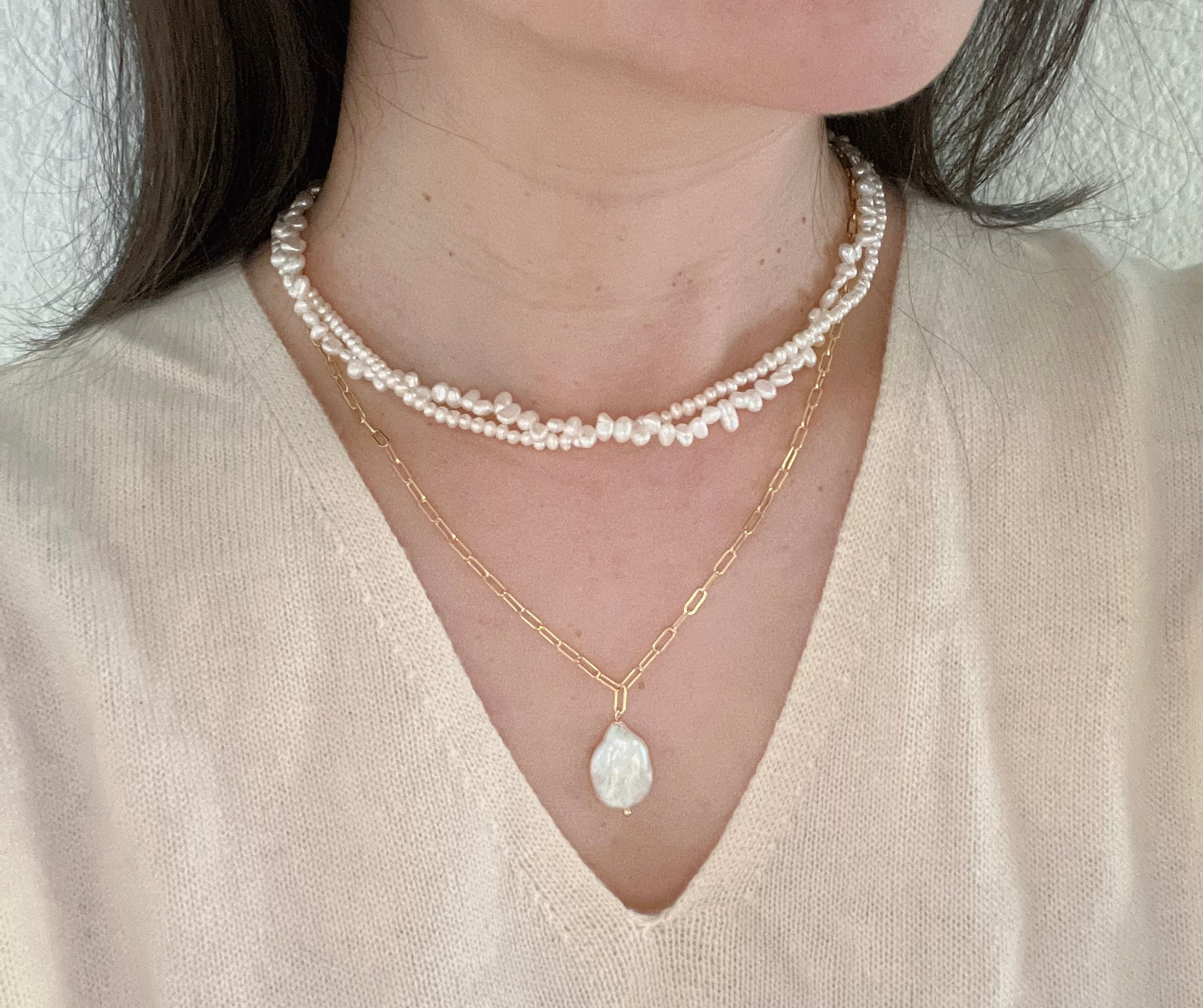 Layered Baroque Pearl Necklace with Gold Chain